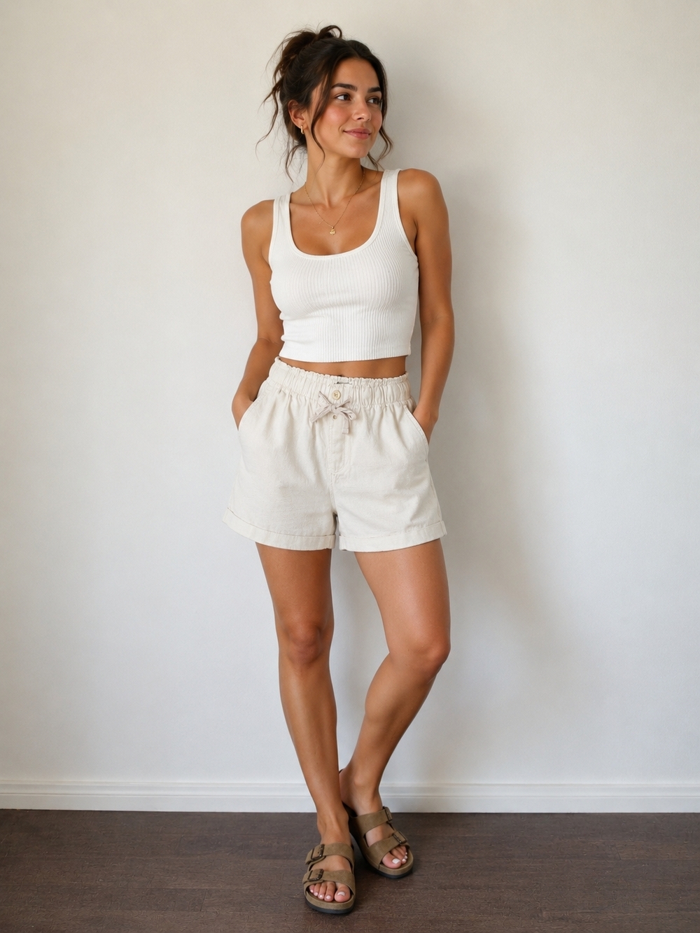 Streetwear Society Cream Drawstring Linen-Blend Women’s Shorts